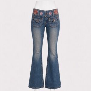 Y2K, Floral Patch,Embellished,Low Rise- Z Cavaricci Jeans- Boho,Fairy,Indie